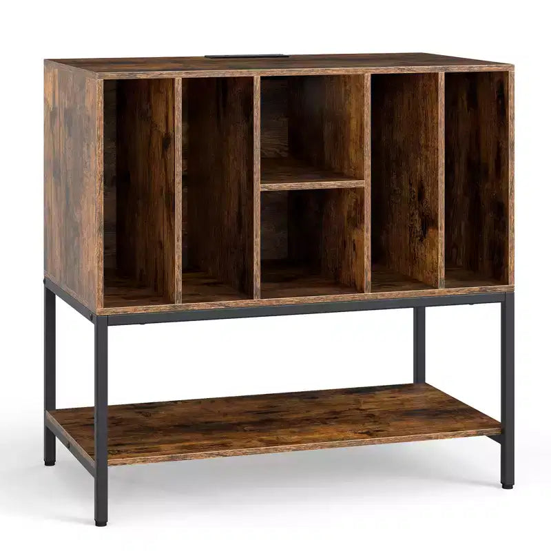 Record Player Stand with Charging Station, Vinyl Storage Shelves and Metal Frame