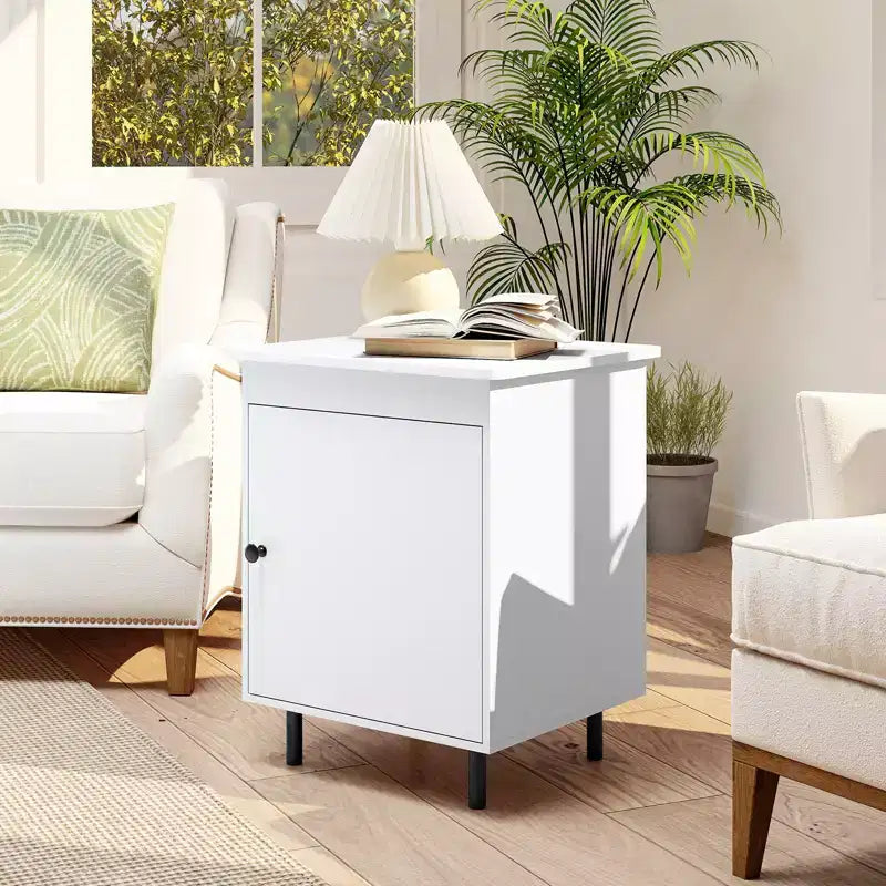 Mid-Century Modern Nightstand with Door and Heavy-Duty Metal Legs for Bedroom