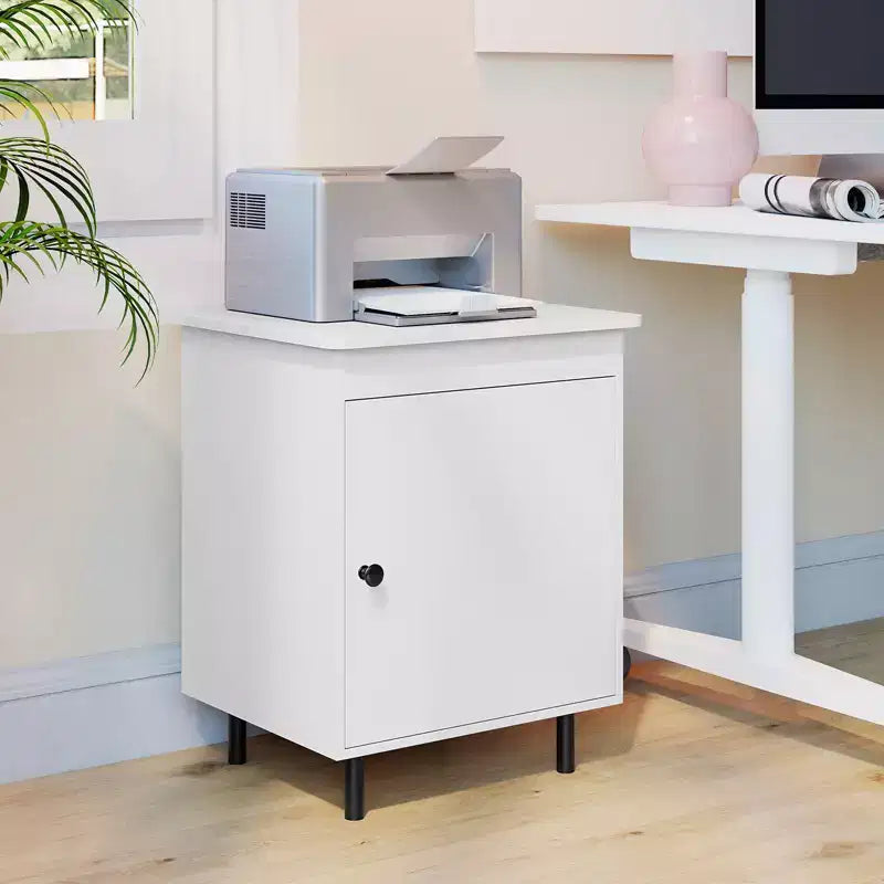 Mid-Century Modern Nightstand with Door and Heavy-Duty Metal Legs for Bedroom