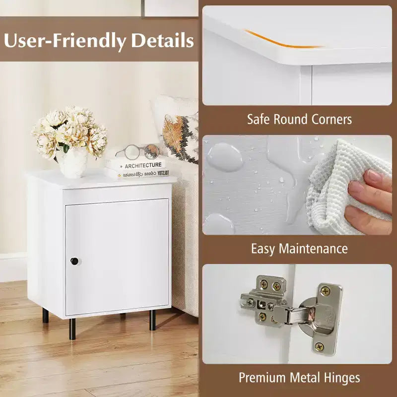 Mid-Century Modern Nightstand with Door and Heavy-Duty Metal Legs for Bedroom