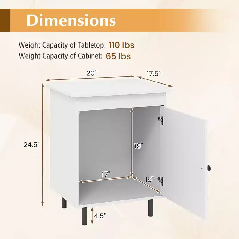 Mid-Century Modern Nightstand with Door and Heavy-Duty Metal Legs for Bedroom