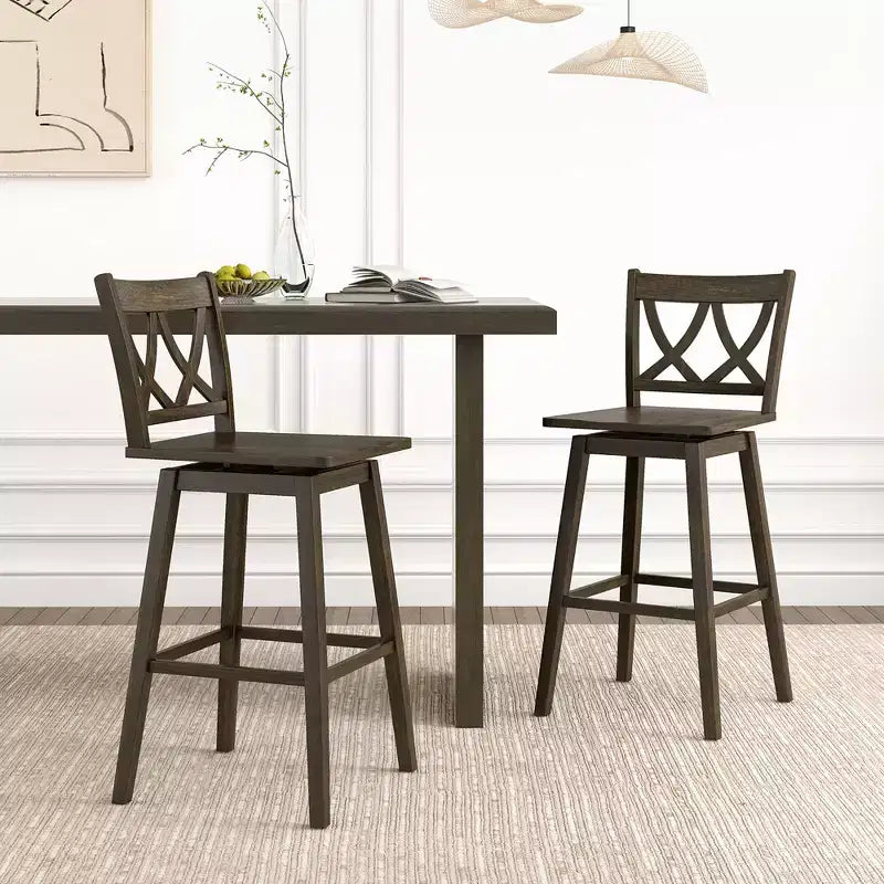 Set of 2 29-Inch Swivel Bar Stools with Rubber Wood Frame and Ergonomic Backrest