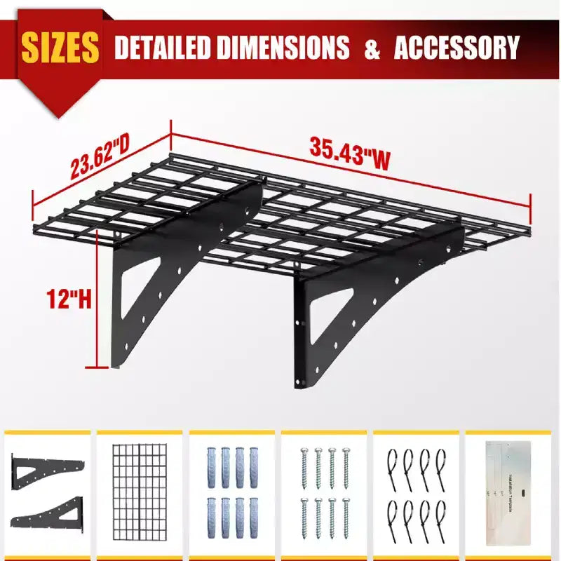 23.6x35.4-Inch Heavy-Duty Wall Mounted Metal Storage Shelf, Multi-Functional Wall Shelf