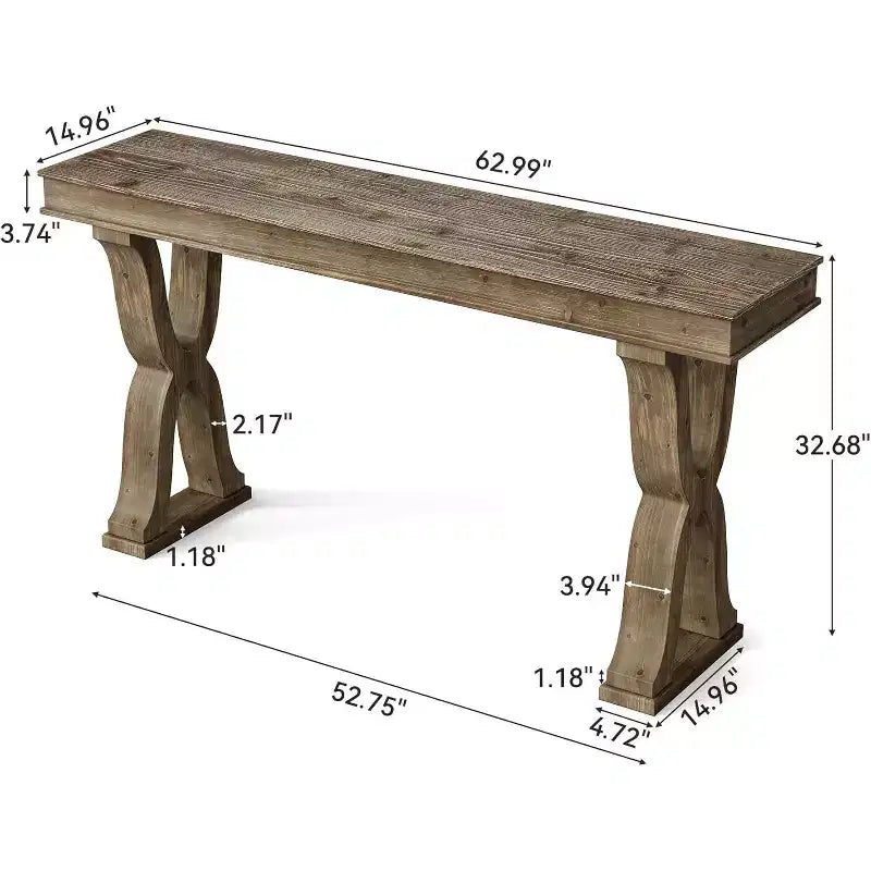 63-Inch Solid Wood Farmhouse Console Table with X-Shaped Legs for Entryway, Hallway, or Living Room