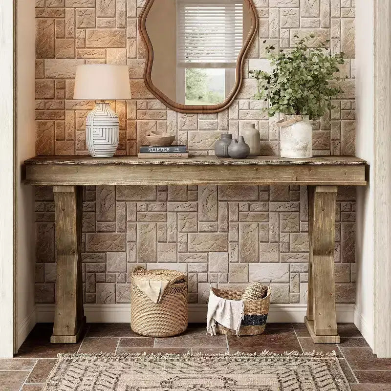63-Inch Solid Wood Farmhouse Console Table with X-Shaped Legs for Entryway, Hallway, or Living Room