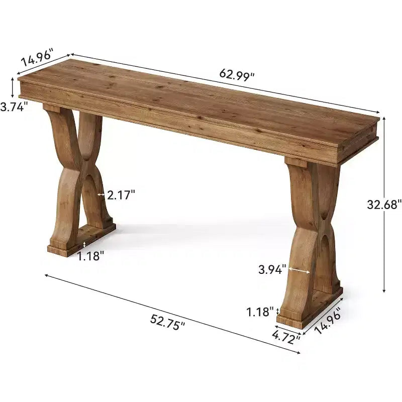63-Inch Solid Wood Farmhouse Console Table with X-Shaped Legs for Entryway, Hallway, or Living Room