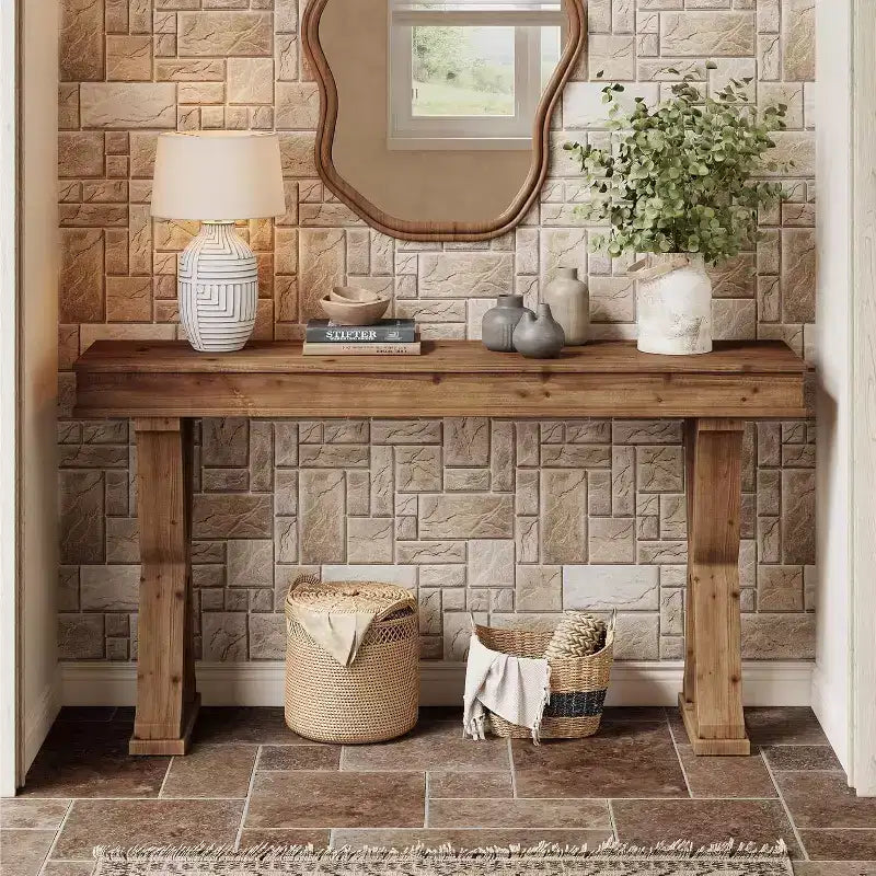 63-Inch Solid Wood Farmhouse Console Table with X-Shaped Legs for Entryway, Hallway, or Living Room