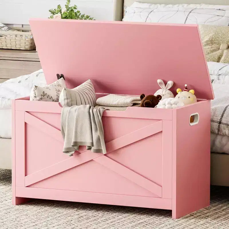 30-Inch Wooden Storage Bench with Safety Hinge and Large Shoe Storage Chest