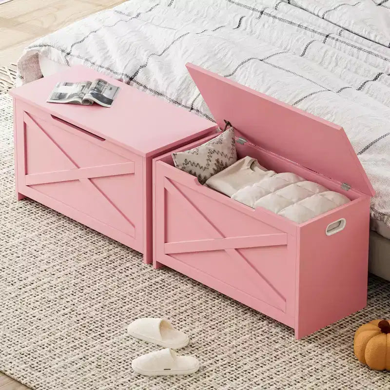 30-Inch Wooden Storage Bench with Safety Hinge and Large Shoe Storage Chest
