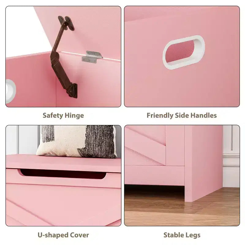 30-Inch Wooden Storage Bench with Safety Hinge and Large Shoe Storage Chest