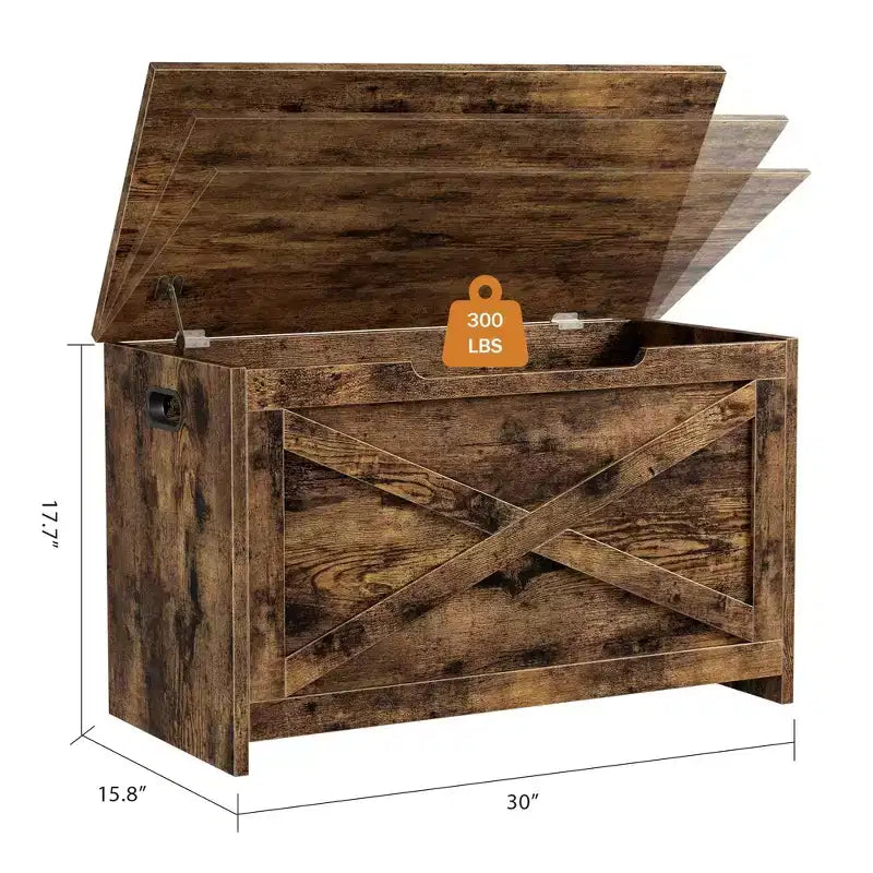30-Inch Wooden Storage Bench with Safety Hinge and Large Shoe Storage Chest