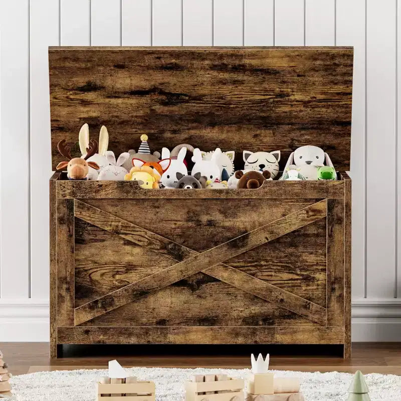 30-Inch Wooden Storage Bench with Safety Hinge and Large Shoe Storage Chest