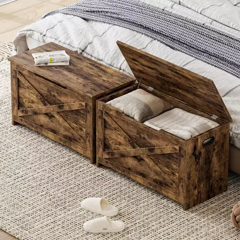 30-Inch Wooden Storage Bench with Safety Hinge and Large Shoe Storage Chest