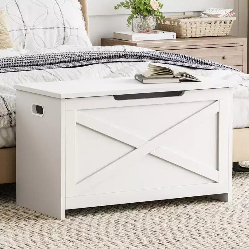 30-Inch Wooden Storage Bench with Safety Hinge and Large Shoe Storage Chest