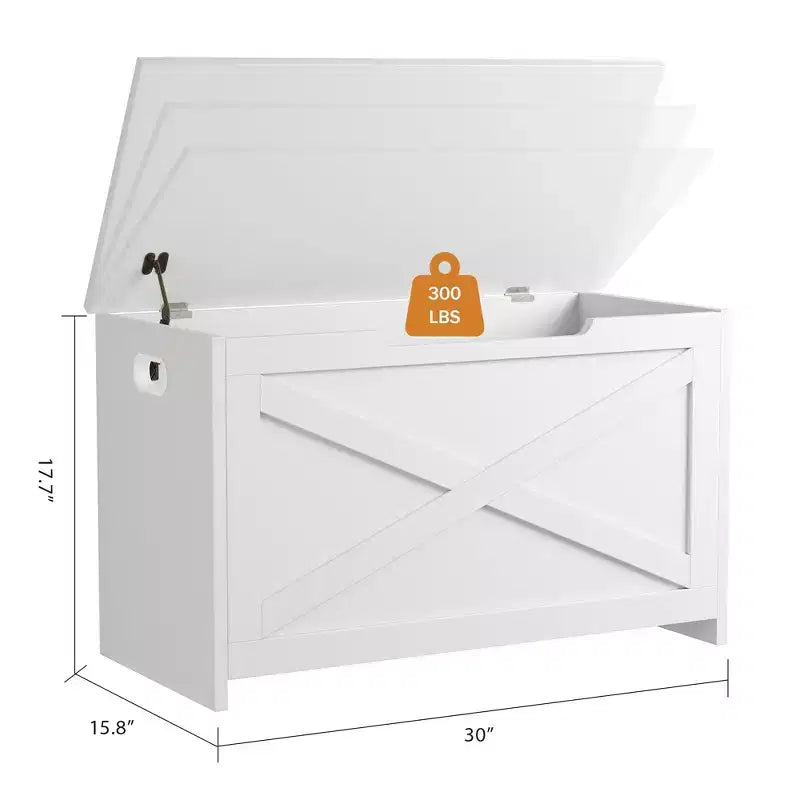 30-Inch Wooden Storage Bench with Safety Hinge and Large Shoe Storage Chest