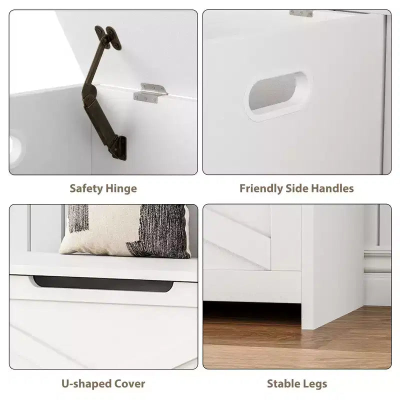 30-Inch Wooden Storage Bench with Safety Hinge and Large Shoe Storage Chest