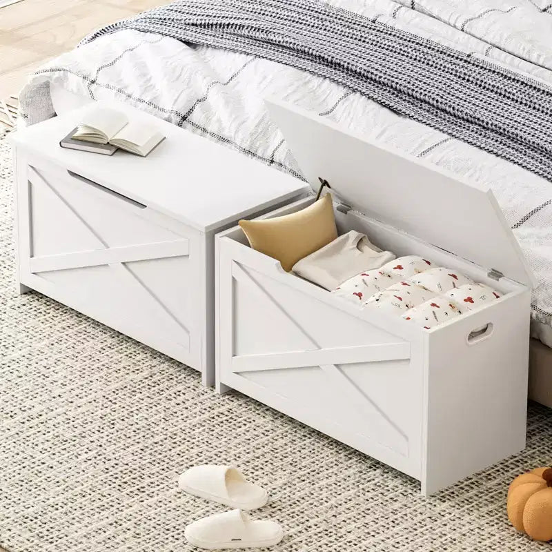 30-Inch Wooden Storage Bench with Safety Hinge and Large Shoe Storage Chest