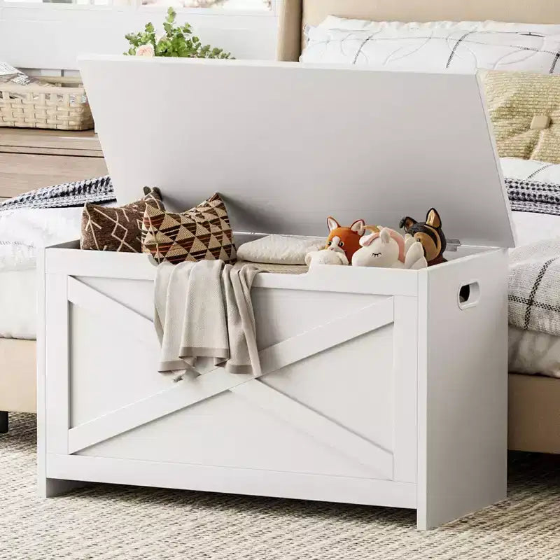 30-Inch Wooden Storage Bench with Safety Hinge and Large Shoe Storage Chest