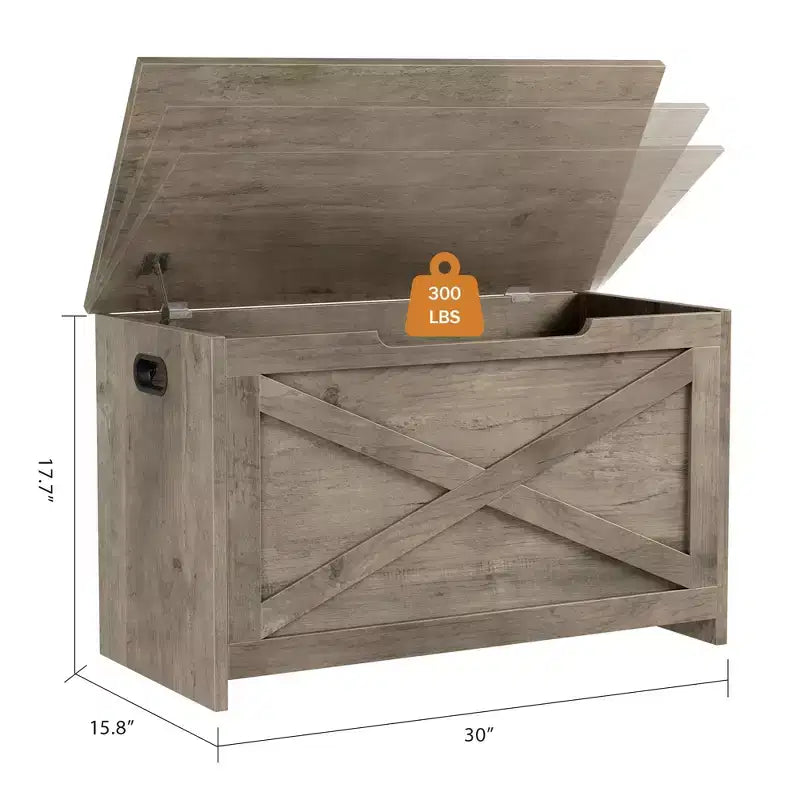 30-Inch Wooden Storage Bench with Safety Hinge and Large Shoe Storage Chest