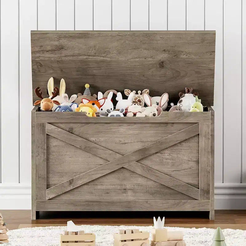 30-Inch Wooden Storage Bench with Safety Hinge and Large Shoe Storage Chest