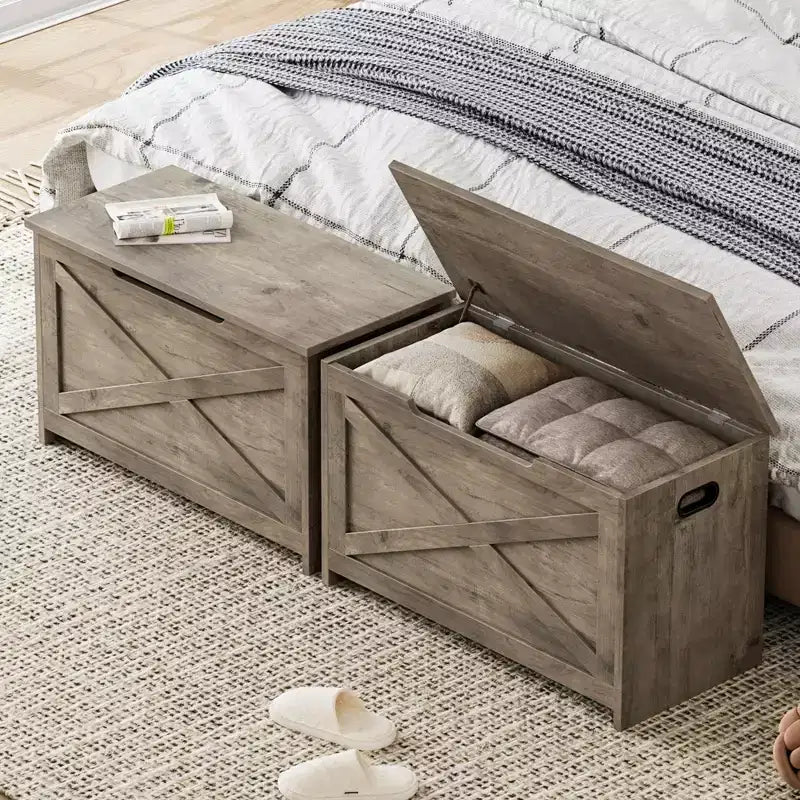 30-Inch Wooden Storage Bench with Safety Hinge and Large Shoe Storage Chest