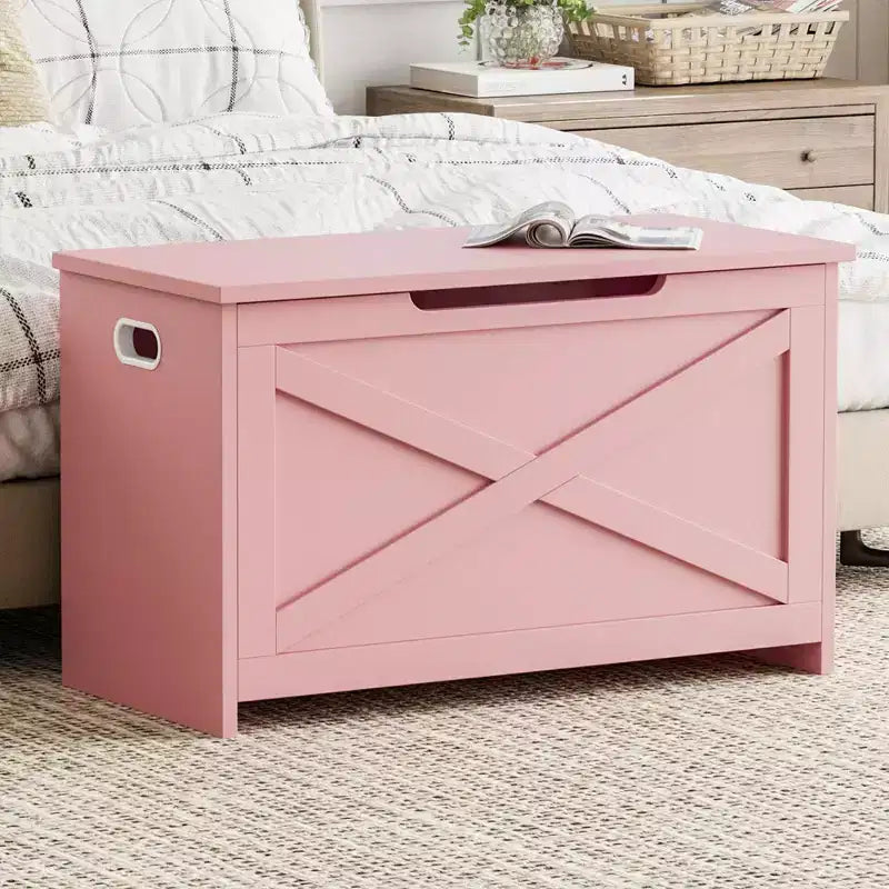 30-Inch Wooden Storage Bench with Safety Hinge and Large Shoe Storage Chest