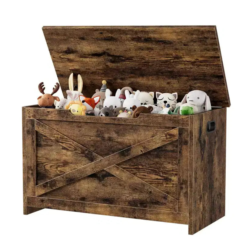30-Inch Wooden Storage Bench with Safety Hinge and Large Shoe Storage Chest