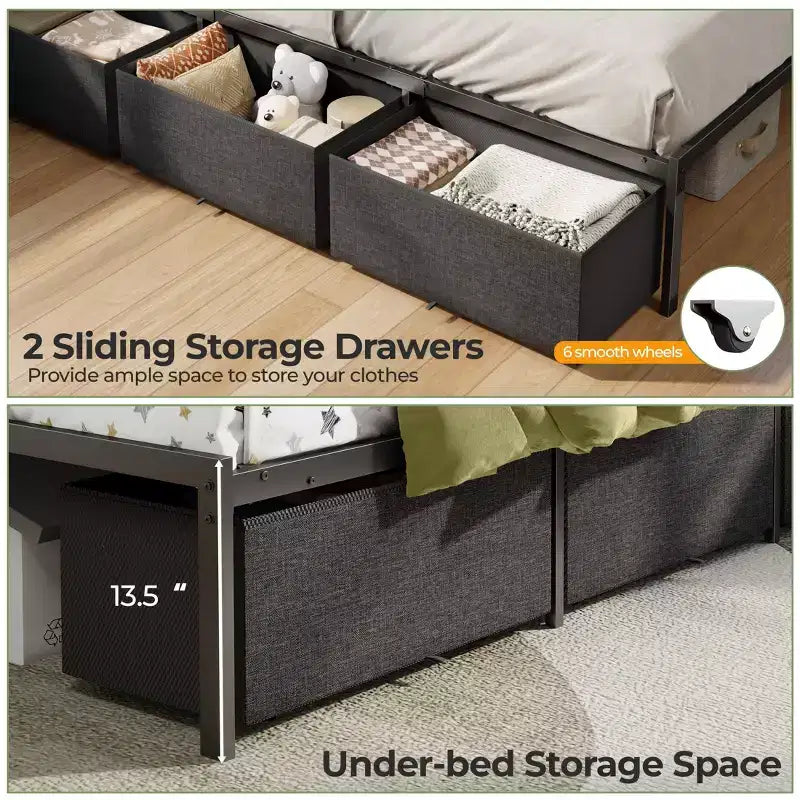 Twin Size Corner Daybed with 3 Storage Drawers, Bookcase, LED Lights, Charging Station and Upholstered Headboard, Gray