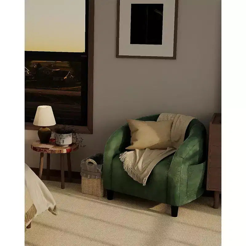 Velvet Accent Barrel Chair, Upholstered Club Chair with Armrests and Soft Padded Seat for Living Room, Bedroom, or Study