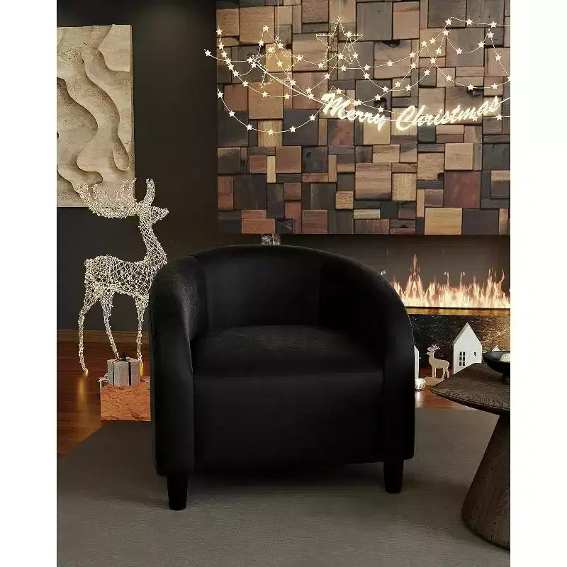 Velvet Accent Barrel Chair, Upholstered Club Chair with Armrests and Soft Padded Seat for Living Room, Bedroom, or Study