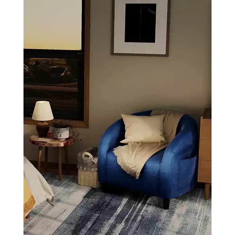 Velvet Accent Barrel Chair, Upholstered Club Chair with Armrests and Soft Padded Seat for Living Room, Bedroom, or Study