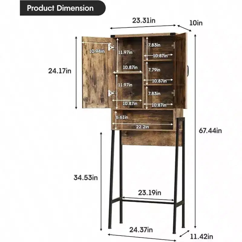 Over Toilet Storage Cabinet with 2-Door Design, Anti-Tip Device and Bathroom Organizer