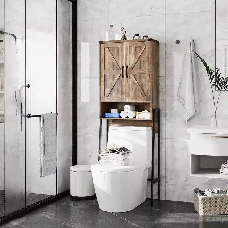 Over Toilet Storage Cabinet with 2-Door Design, Anti-Tip Device and Bathroom Organizer