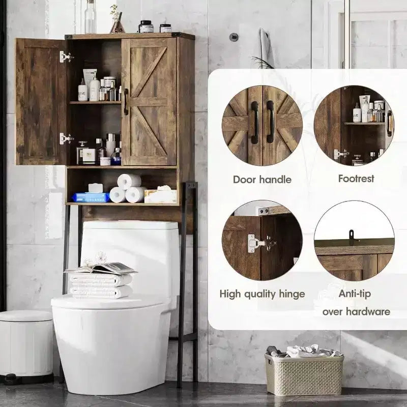 Over Toilet Storage Cabinet with 2-Door Design, Anti-Tip Device and Bathroom Organizer