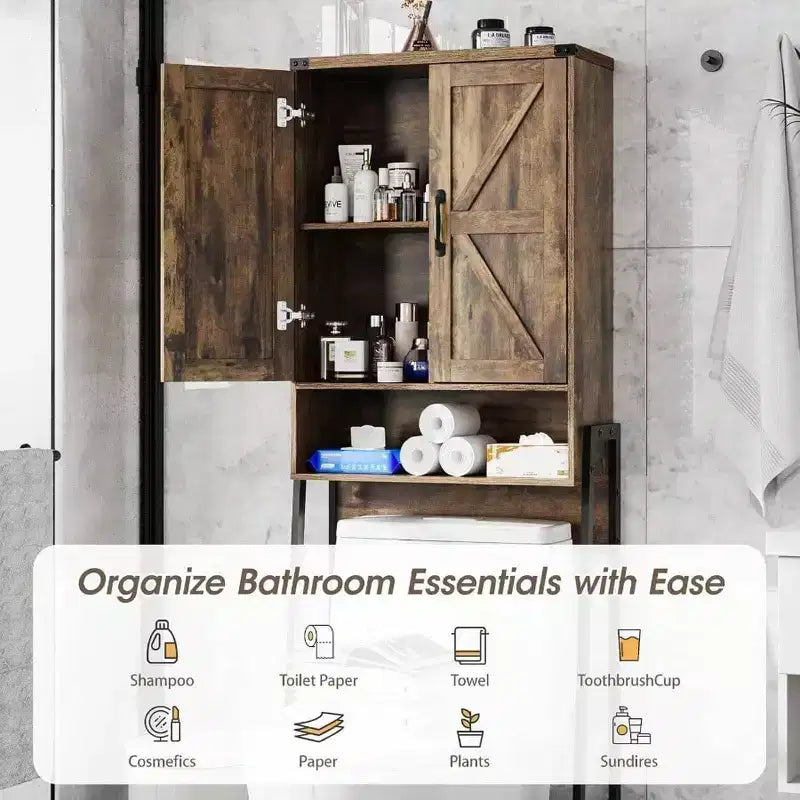 Over Toilet Storage Cabinet with 2-Door Design, Anti-Tip Device and Bathroom Organizer