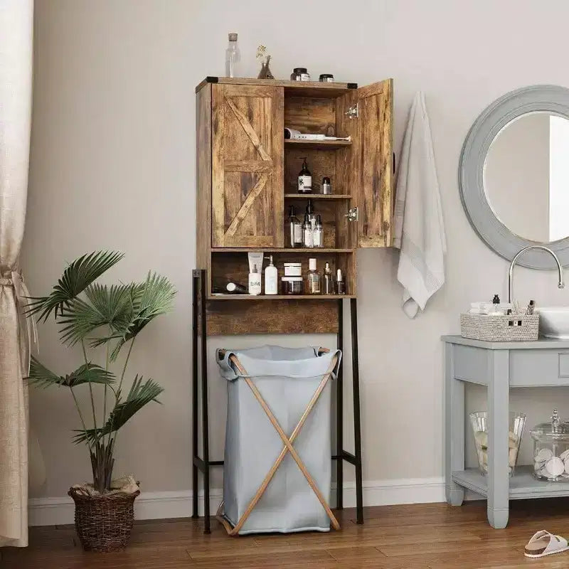 Over Toilet Storage Cabinet with 2-Door Design, Anti-Tip Device and Bathroom Organizer