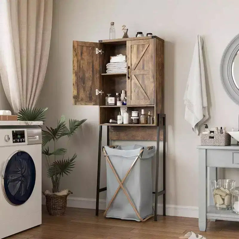 Over Toilet Storage Cabinet with 2-Door Design, Anti-Tip Device and Bathroom Organizer