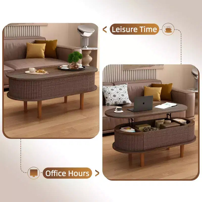 40-Inch Modern Lift-Top Coffee Table with Hidden Storage, Rustic Oval Center Table for Living Room