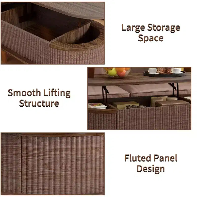 40-Inch Modern Lift-Top Coffee Table with Hidden Storage, Rustic Oval Center Table for Living Room