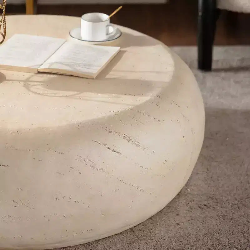 35.4-Inch Modern Round Coffee Table with Faux Stone Top, Smooth Edge, No Assembly Required