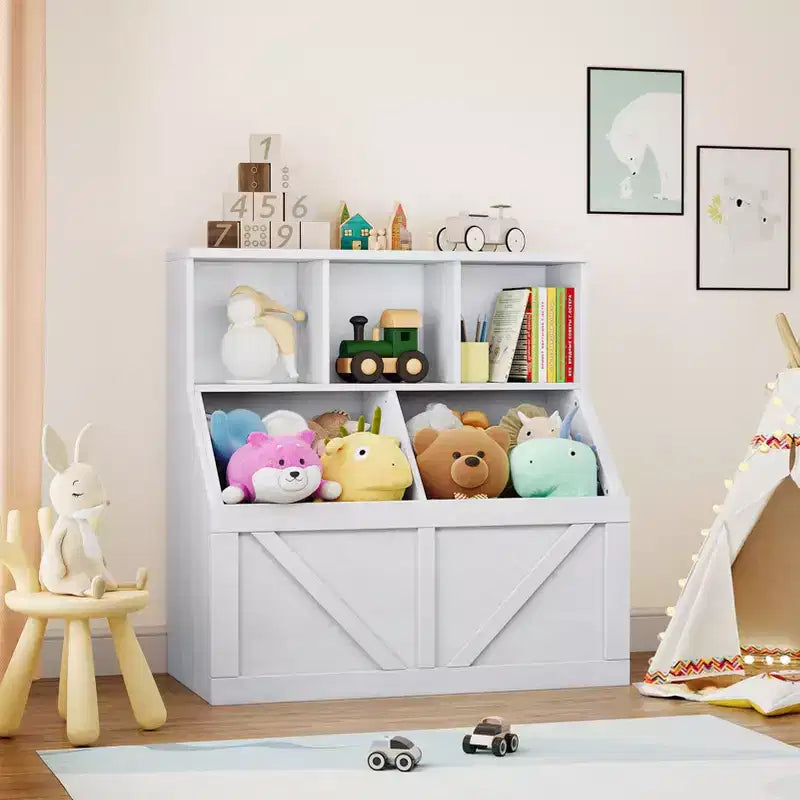 Kids Bookshelf and Toy Storage Organizer with Toy Shelf and Storage Bins for Toddlers
