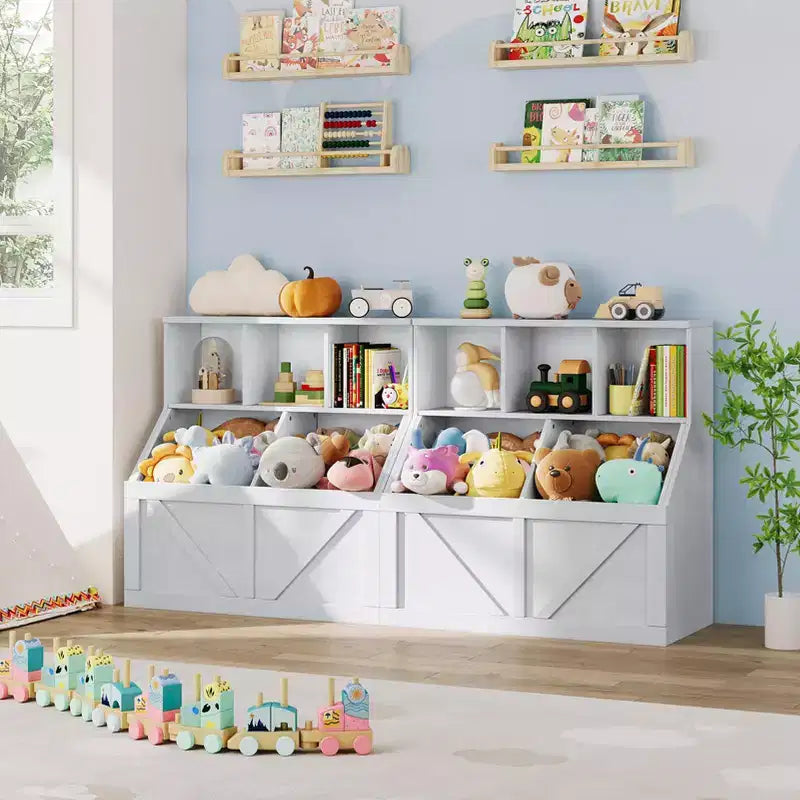 Kids Bookshelf and Toy Storage Organizer with Toy Shelf and Storage Bins for Toddlers