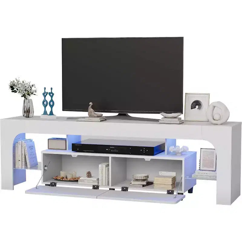 TV Stand with LED Lights, Modern Entertainment Center with 2 Drawers and Open Shelf for TVs Up to 70 Inches