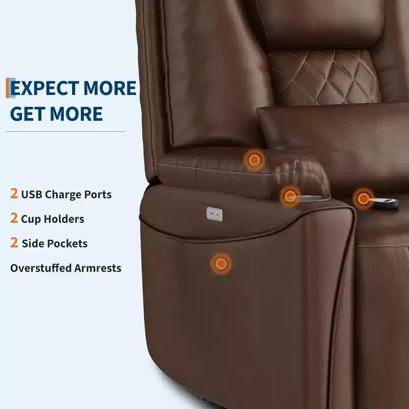 Power Lift Recliner Chair in PU Leather with Charging Ports, Cup Holders, Electric Stand Assist and Remote Control, Brown