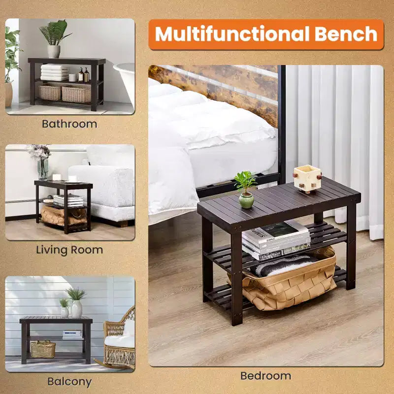 3-Tier Bamboo Shoe Rack Bench, 286 LBS Capacity for Entryway, Bedroom, Living Room and Balcony