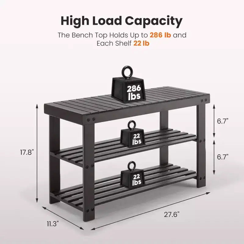 3-Tier Bamboo Shoe Rack Bench, 286 LBS Capacity for Entryway, Bedroom, Living Room and Balcony