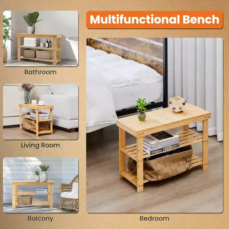 3-Tier Bamboo Shoe Rack Bench, 286 LBS Capacity for Entryway, Bedroom, Living Room and Balcony