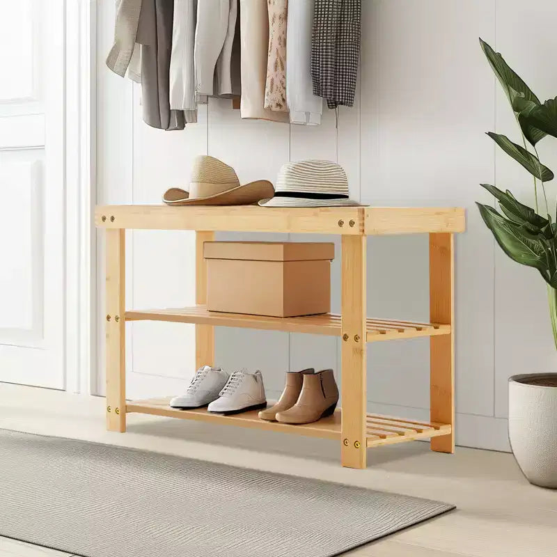 3-Tier Bamboo Shoe Rack Bench, 286 LBS Capacity for Entryway, Bedroom, Living Room and Balcony