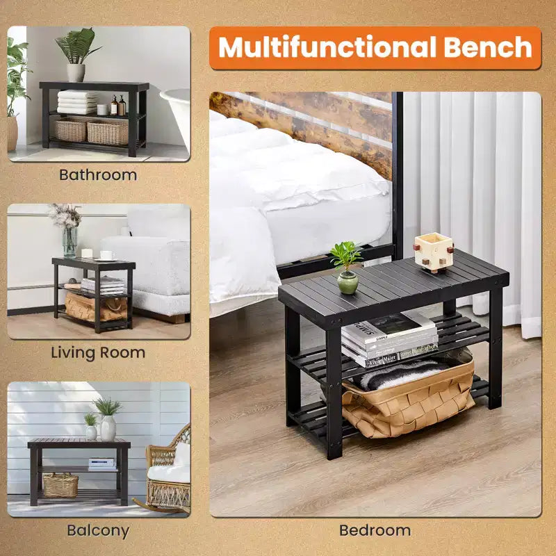 3-Tier Bamboo Shoe Rack Bench, 286 LBS Capacity for Entryway, Bedroom, Living Room and Balcony