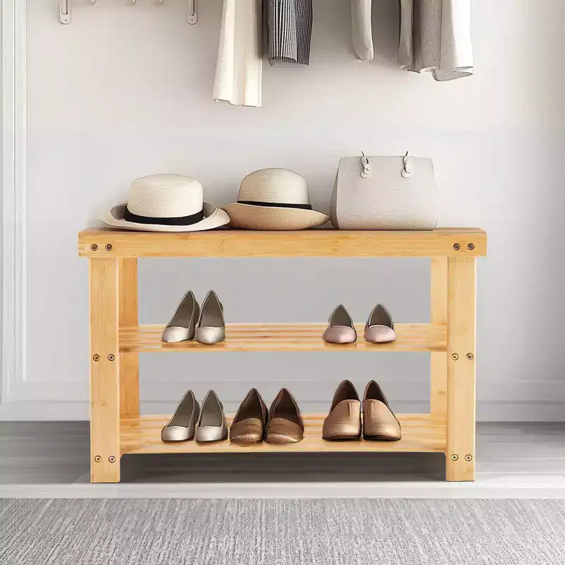 3-Tier Bamboo Shoe Rack Bench, 286 LBS Capacity for Entryway, Bedroom, Living Room and Balcony